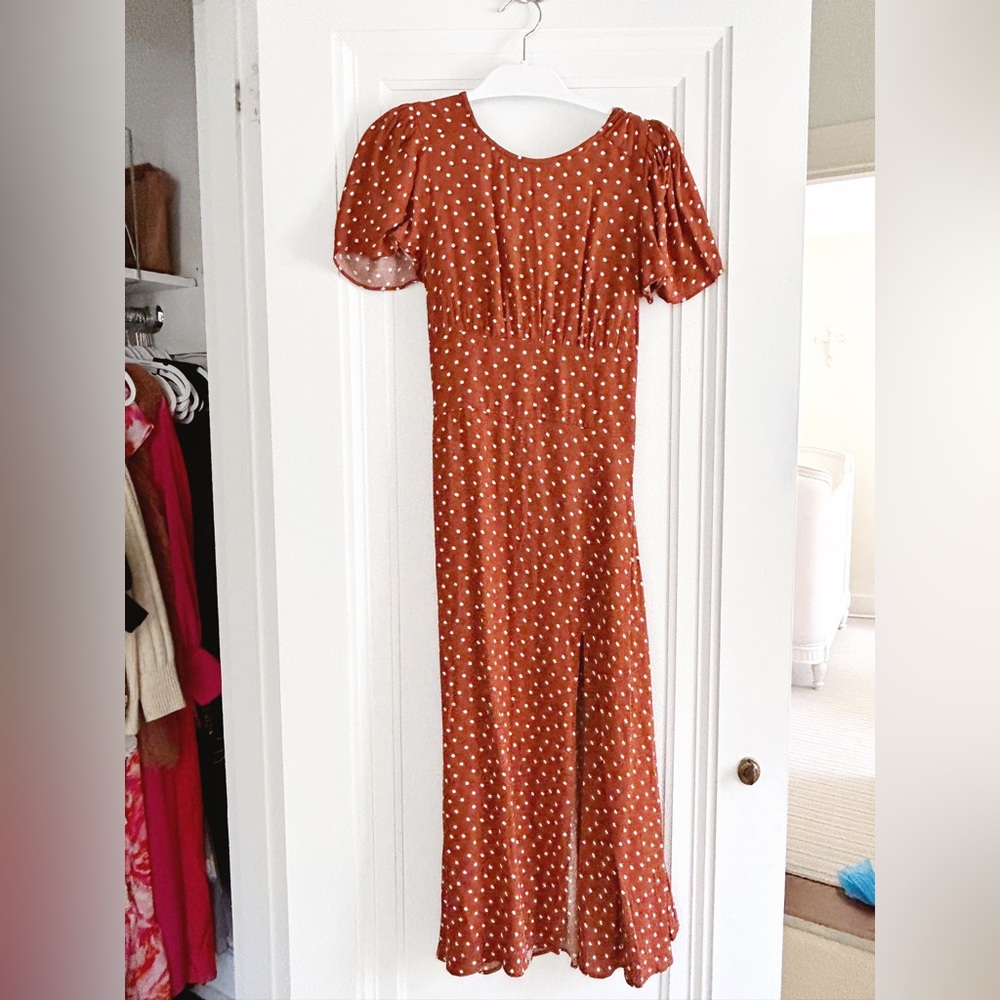 AFRM Backless Polka Dotted Midi Dress